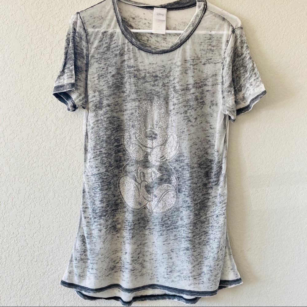 Disney Mickey Mouse Gray Burnout Scoop Neck Short Sleeve Tee Size M